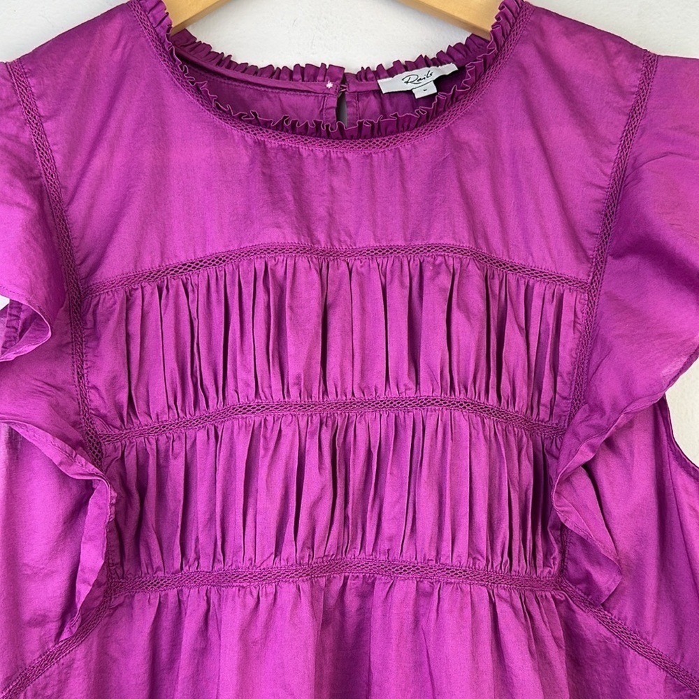 Rails Filomena Top in Berry Size L Feminine Ruffles Flutter Sleeves Airy Cotton - Picture 5 of 16
